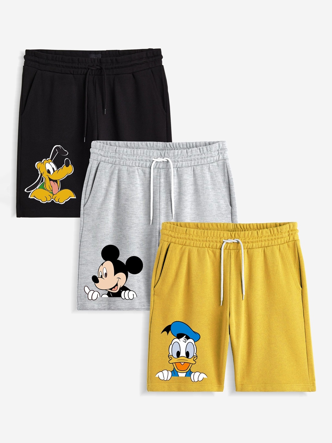 x2o Boys Pack of 3 Printed Mickey Mouse Outdoor Shorts, Grey