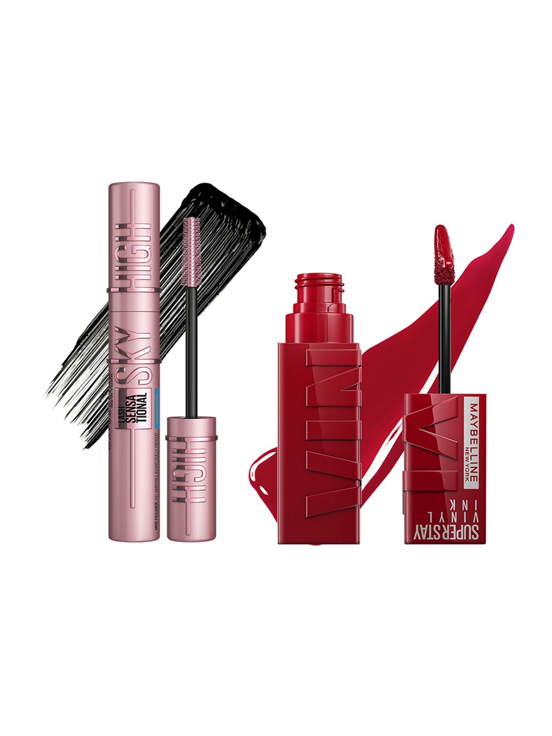 

Maybelline Set of Superstay Vinyl Ink Liquid Lipstick 4.5ml & Lash Sensational Mascara 6ml, Maroon