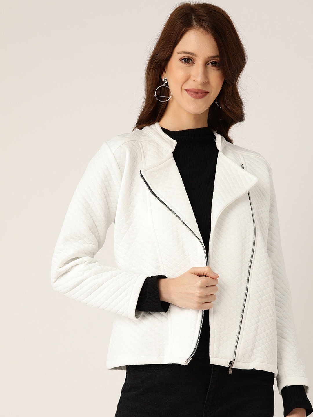 

BAESD Self Design Mandarin Collar Long Sleeves Quilted Jacket, White