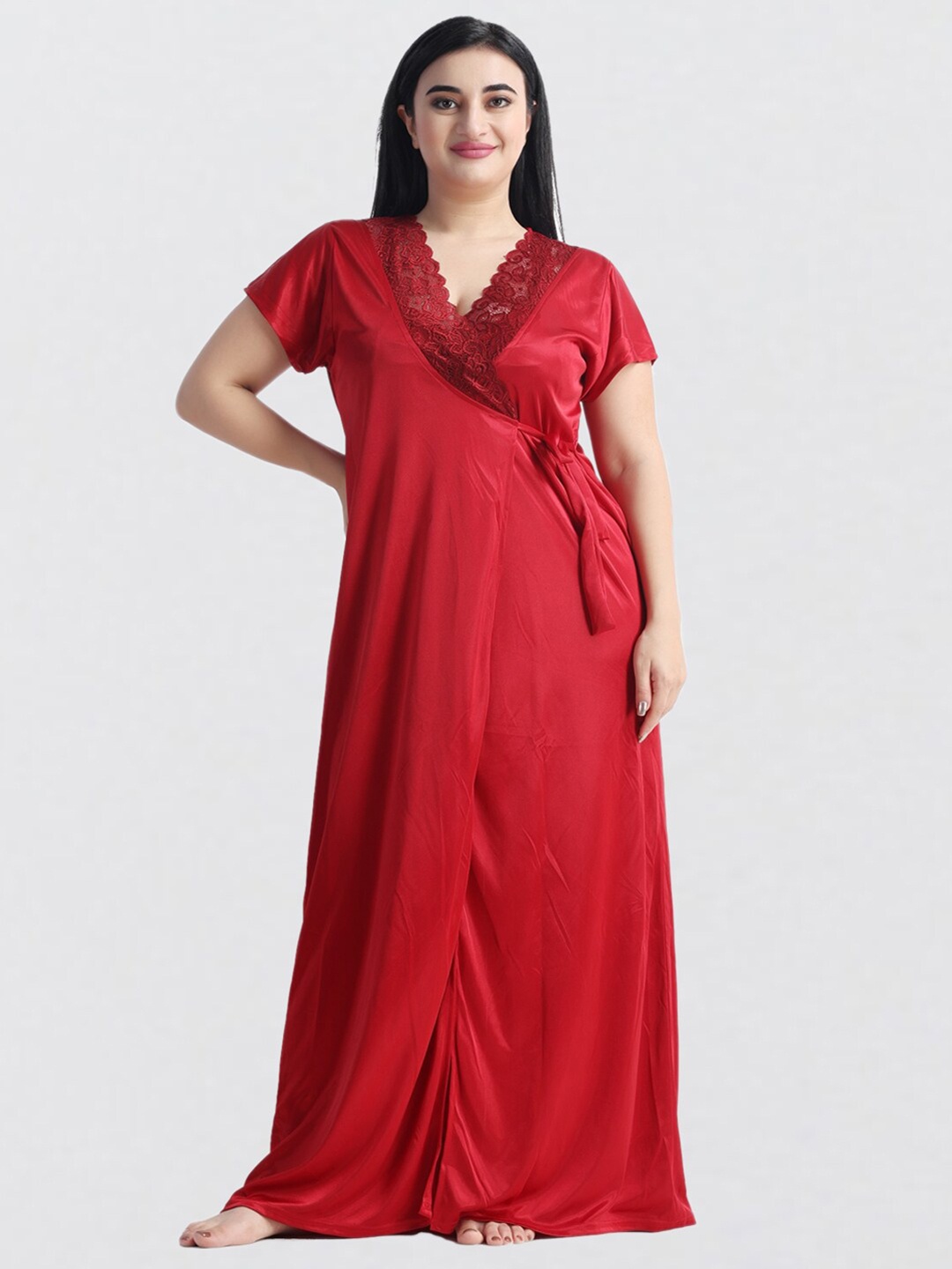 

NIGHT KEYS Pack Of 6 Maxi Nightdress With Robe, Maroon