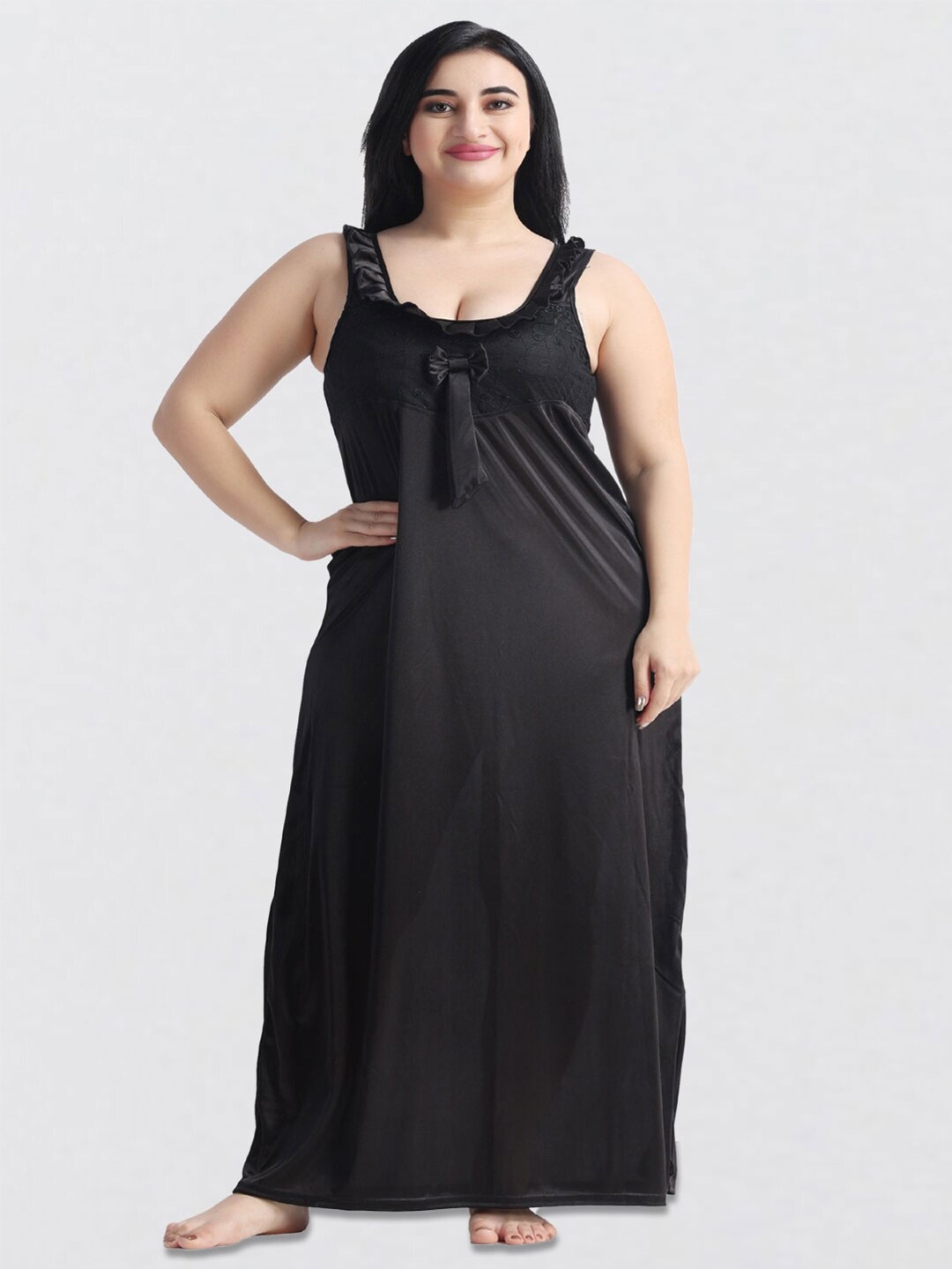 

NIGHT KEYS Pack Of 3 Satin Nightdress Set, Black