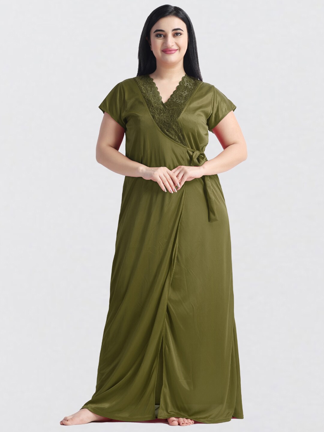 

NIGHT KEYS Satin Nightdress Set, Green