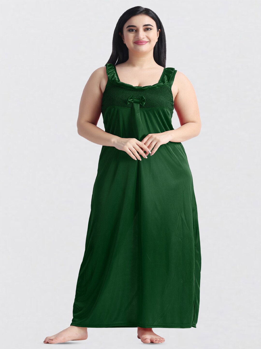 

NIGHT KEYS Pack of 2 Maxi Satin Nightdress, Green