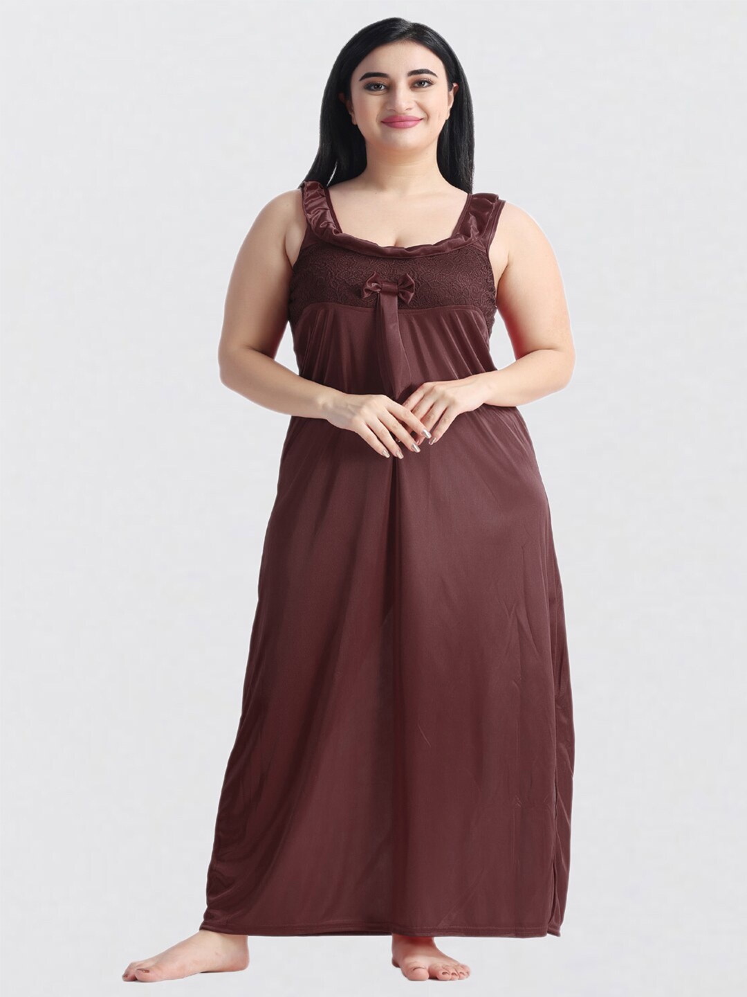 

NIGHT KEYS Maxi Nighty with Robe, Brown