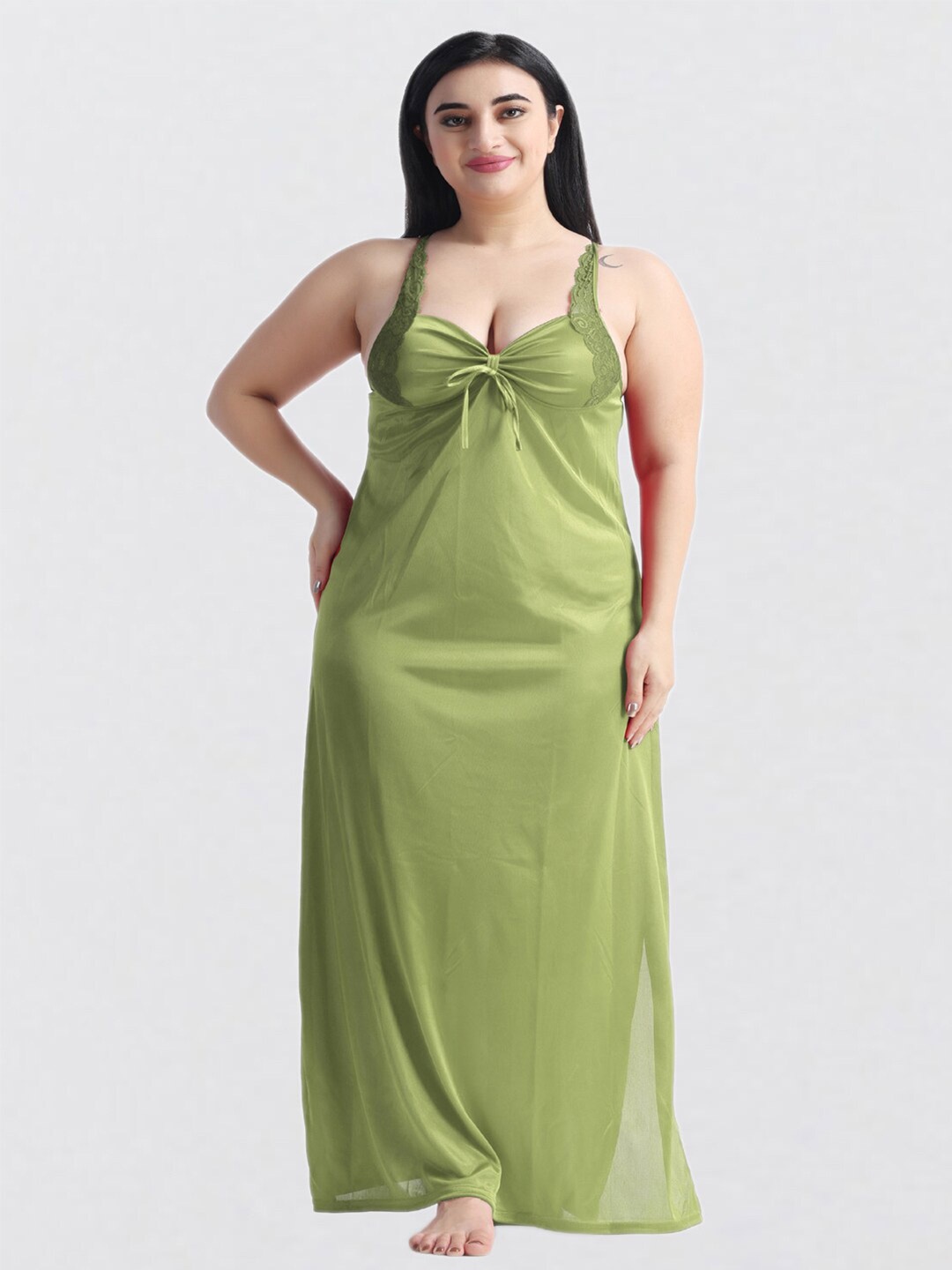 

NIGHT KEYS Maxi Nighty with Robe, Lime green