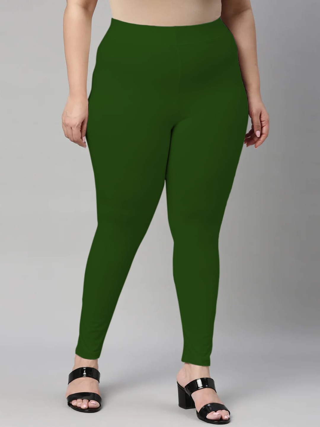 SANADO Plus Size Ankle Length Cotton Leggings, Green