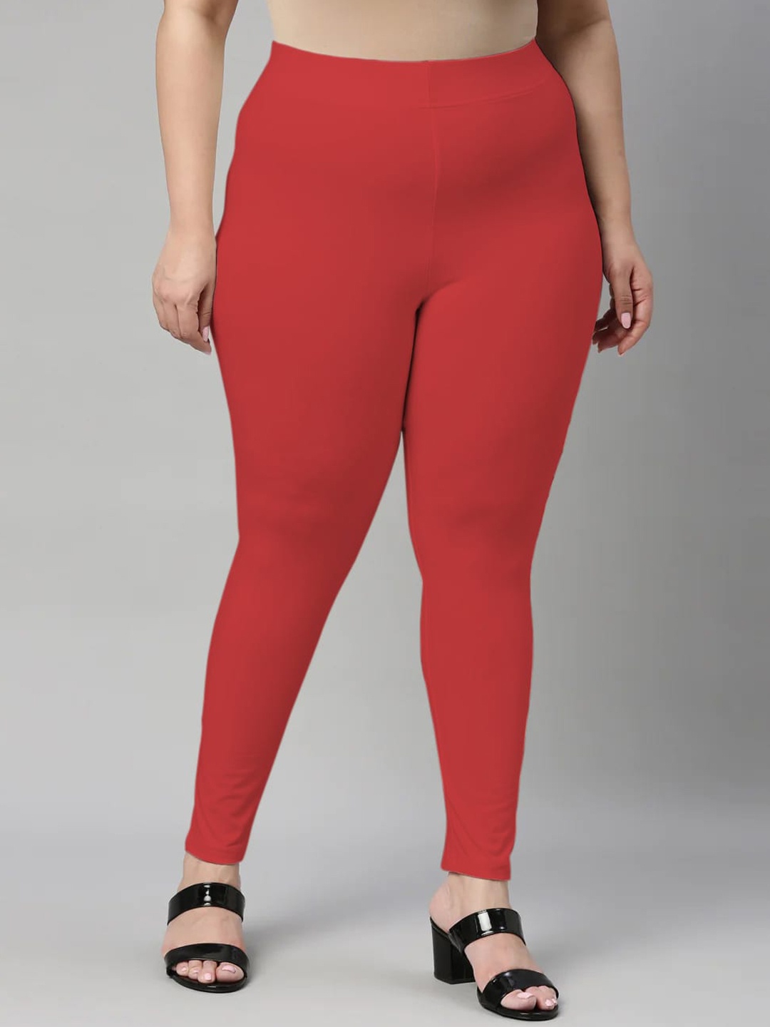 

SANADO Plus Size Ankle Length Cotton Leggings, Red