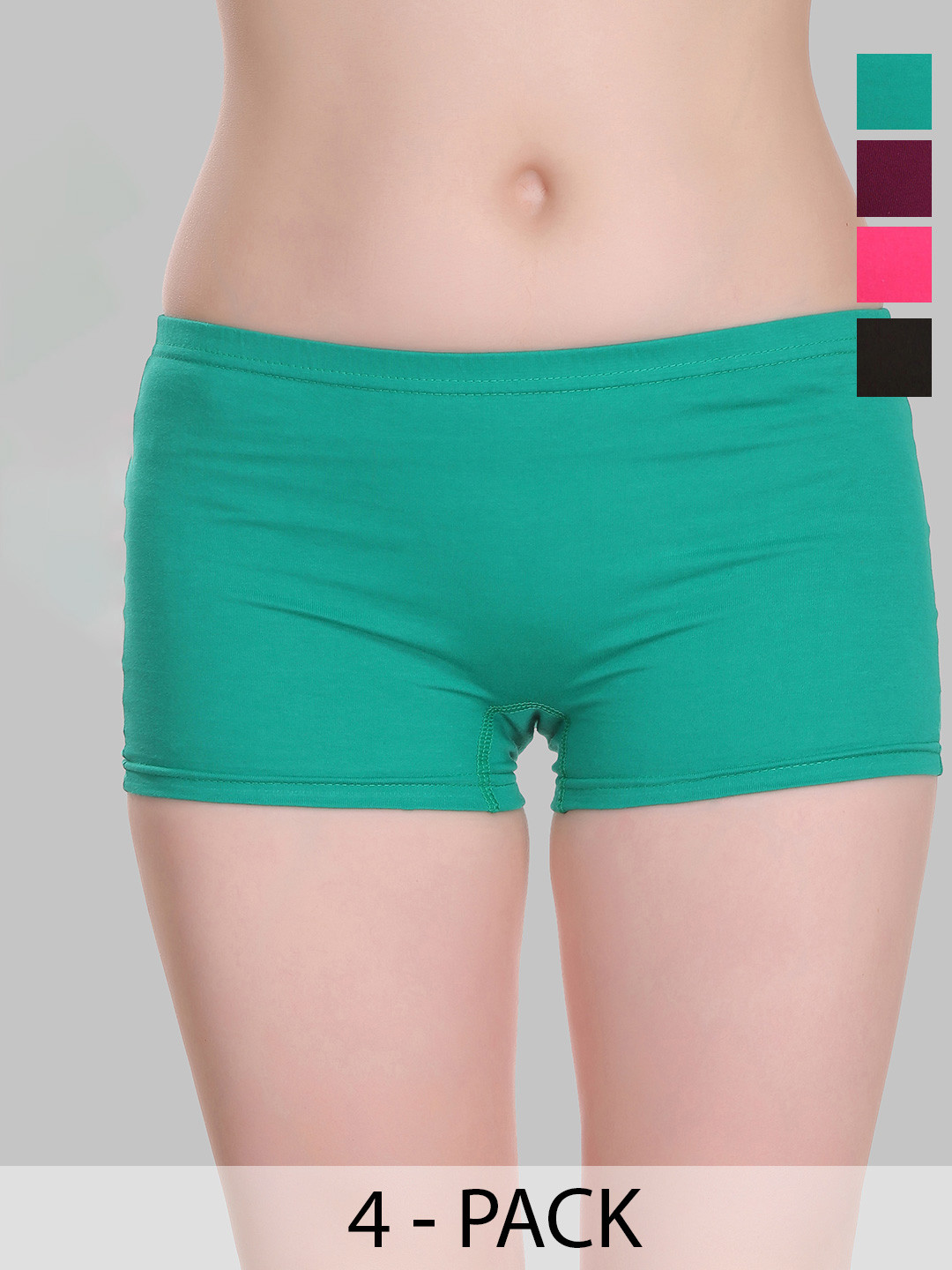 

SELFCARE Pack Of 4 Mid-Rise Anti-Odour Pure Cotton Boy Shorts, Green