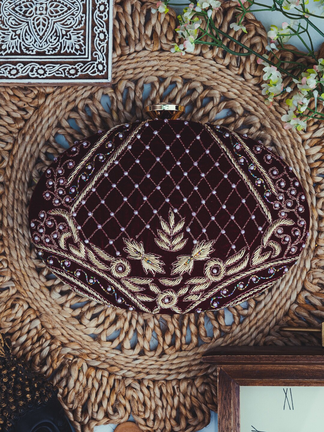 

Anouk Embellished Box Clutch, Maroon