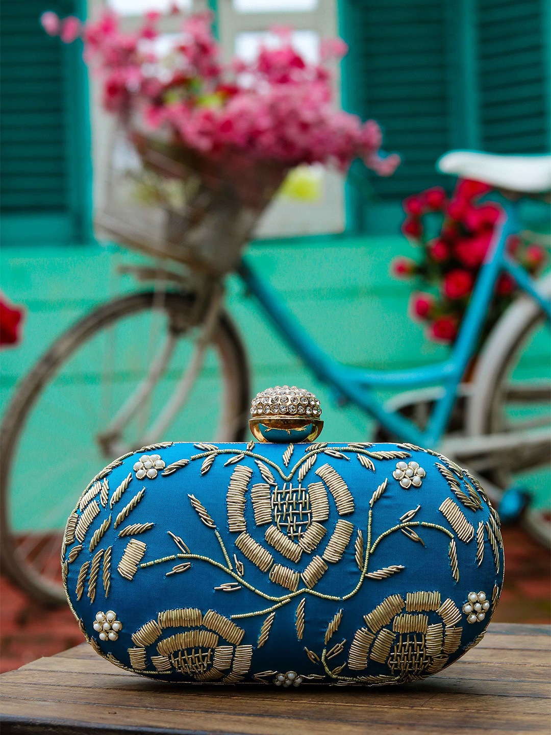 

Anouk Embroidered Box Clutch, Turquoise blue
