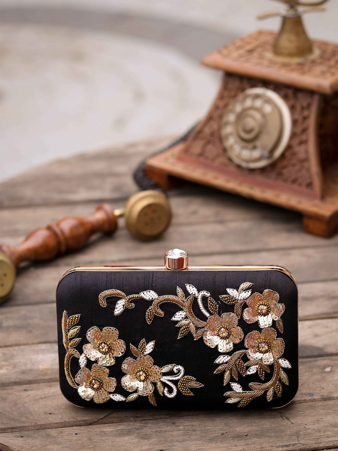 

Anouk Embroidered Box Clutch, Black