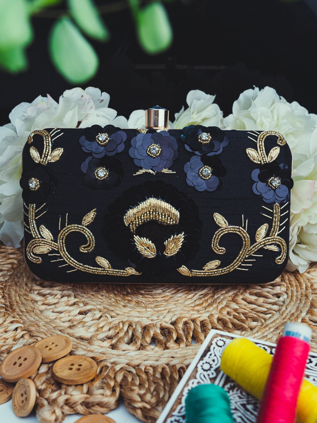 

Anouk Embellished Box Clutch, Navy blue