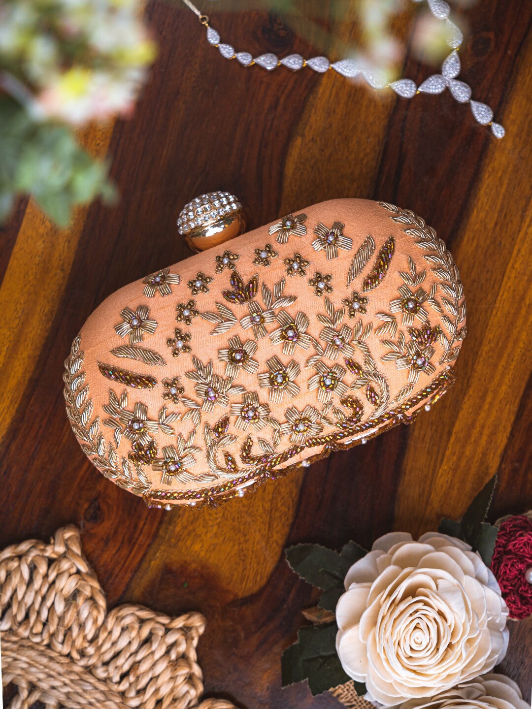 

Anouk Embroidered Box Clutch, Peach
