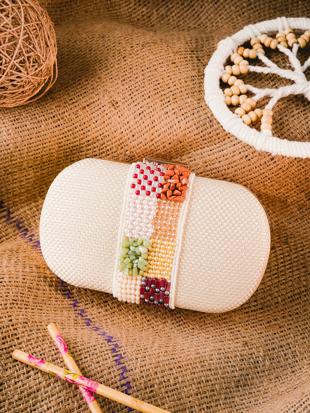 

Anouk Embellished Box Clutch, Off white