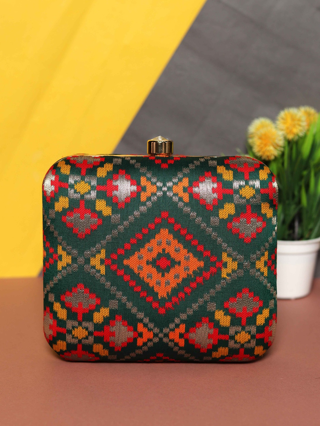 

Anouk Printed Box Clutch, Green