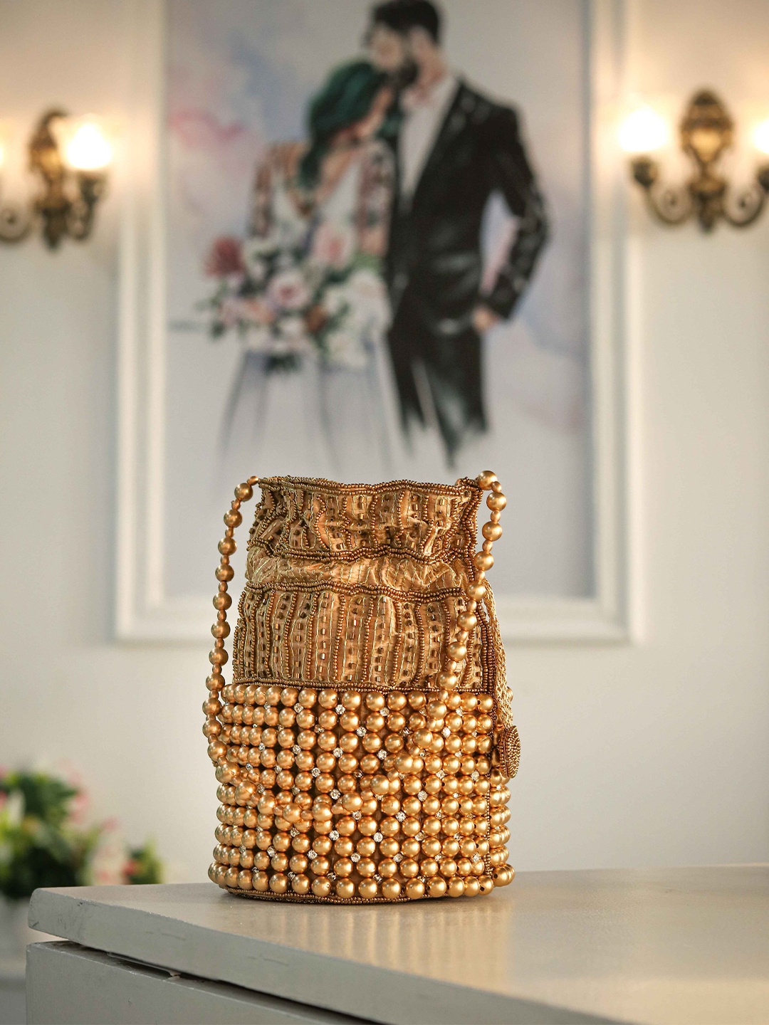 

Anouk Embellished Potli Clutch, Gold