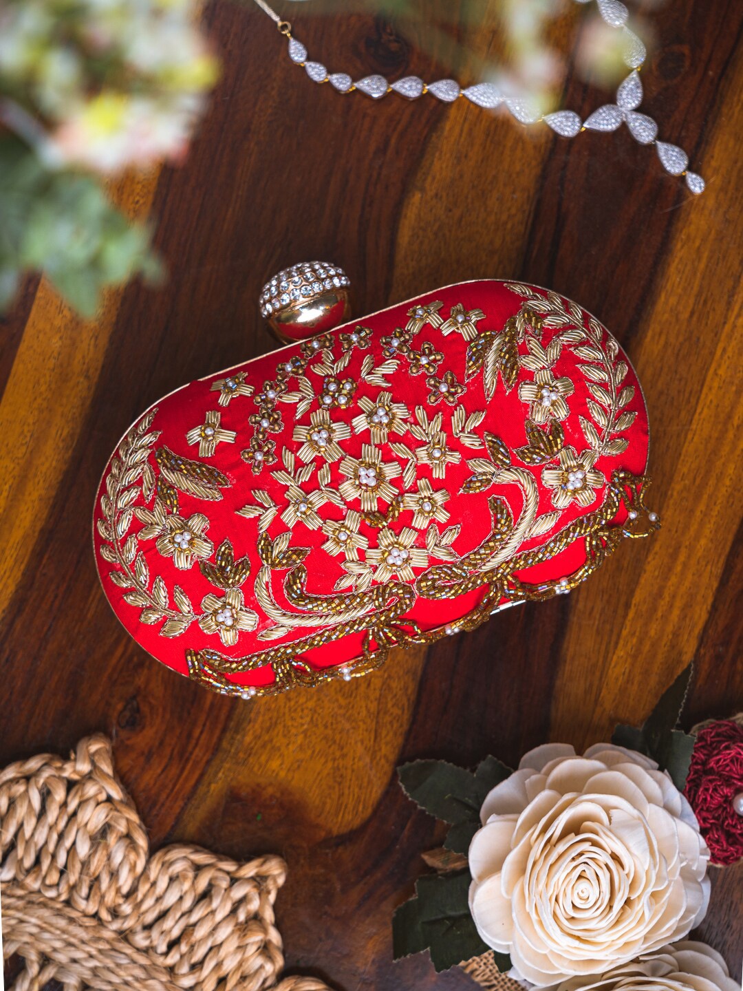 

Anouk Embellished Box Clutch, Red