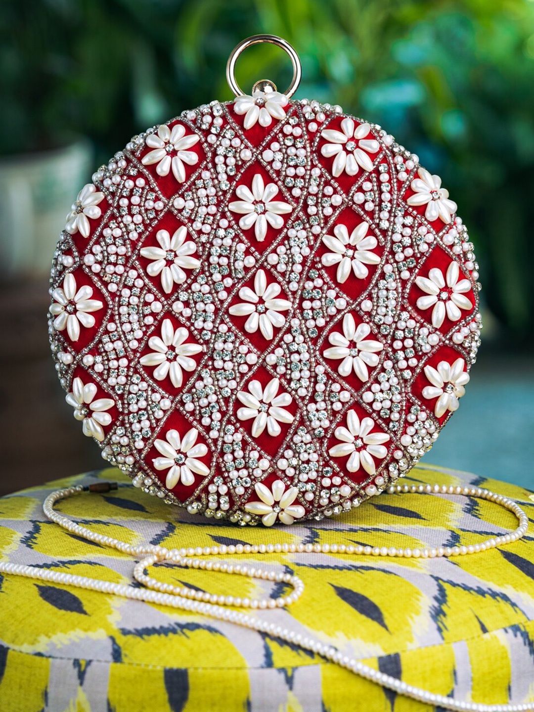 

Anouk Red & White Embellished Box Clutch