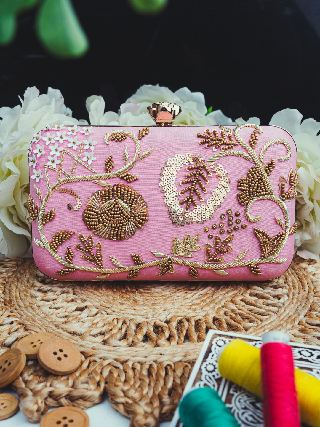 

Anouk Embellished Box Clutch, Pink