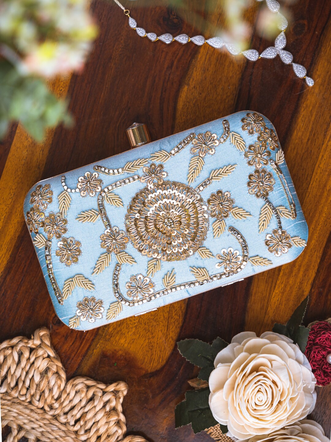 

Anouk Embroidered Box Clutch, Blue