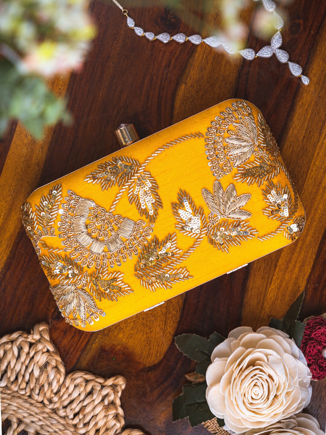 

Anouk Embroidered Box Clutch, Yellow