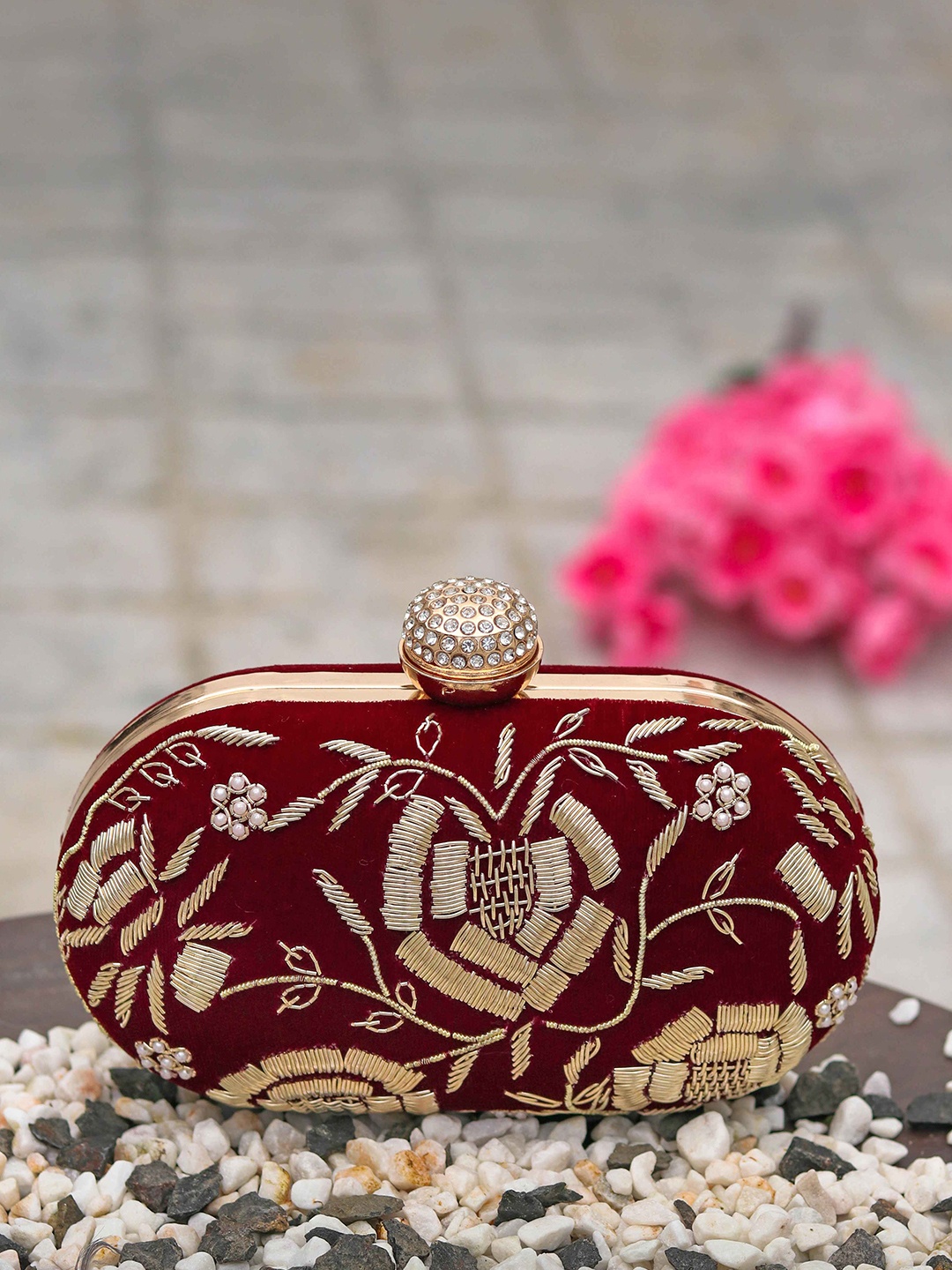 

Anouk Embroidered Box Clutch, Maroon