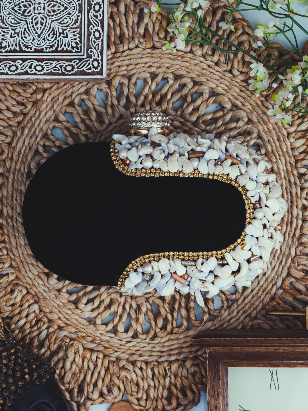 

DressBerry Black & White Embellished Box Clutch