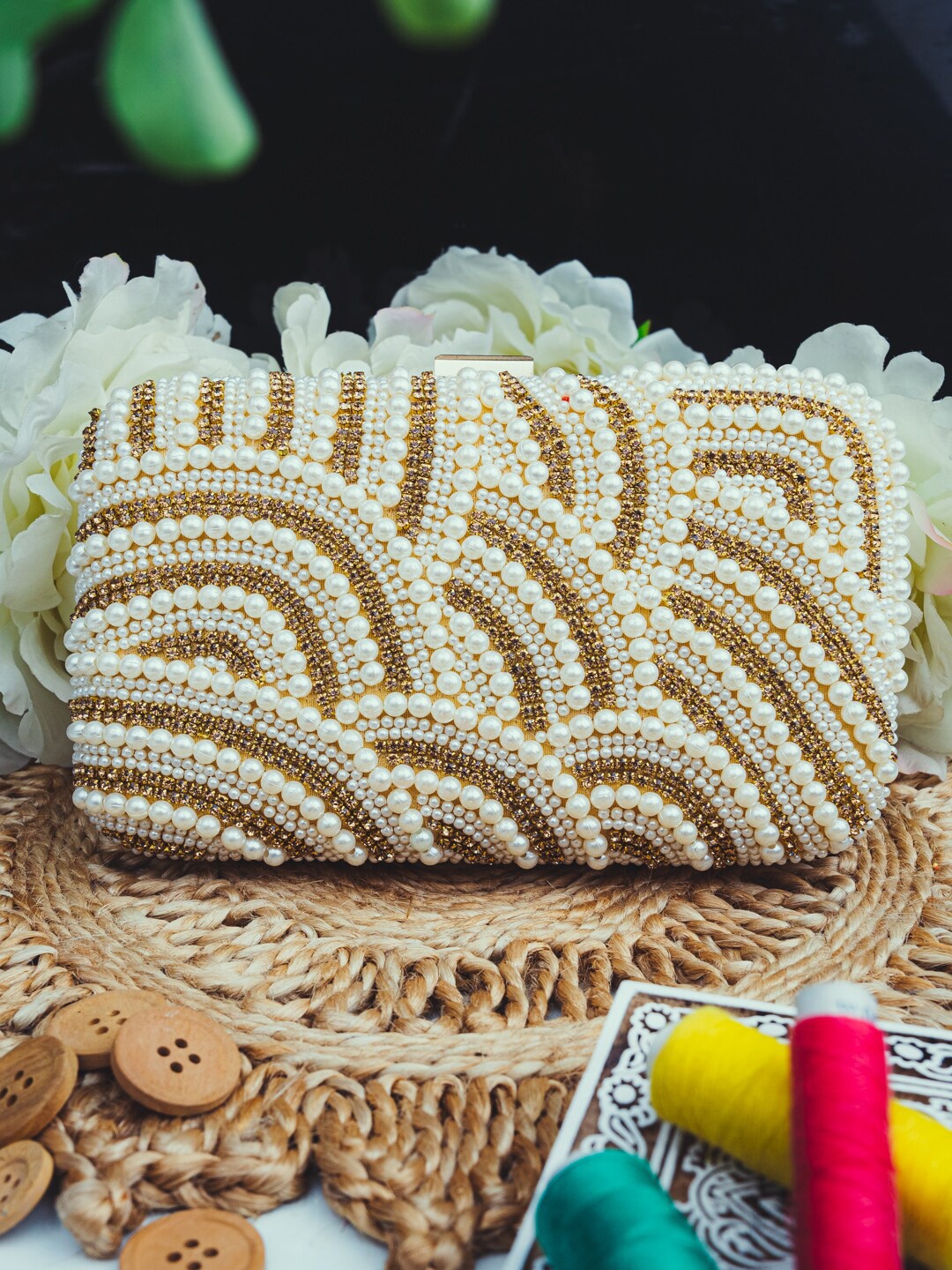 

DressBerry Embellished Box Clutch, Gold