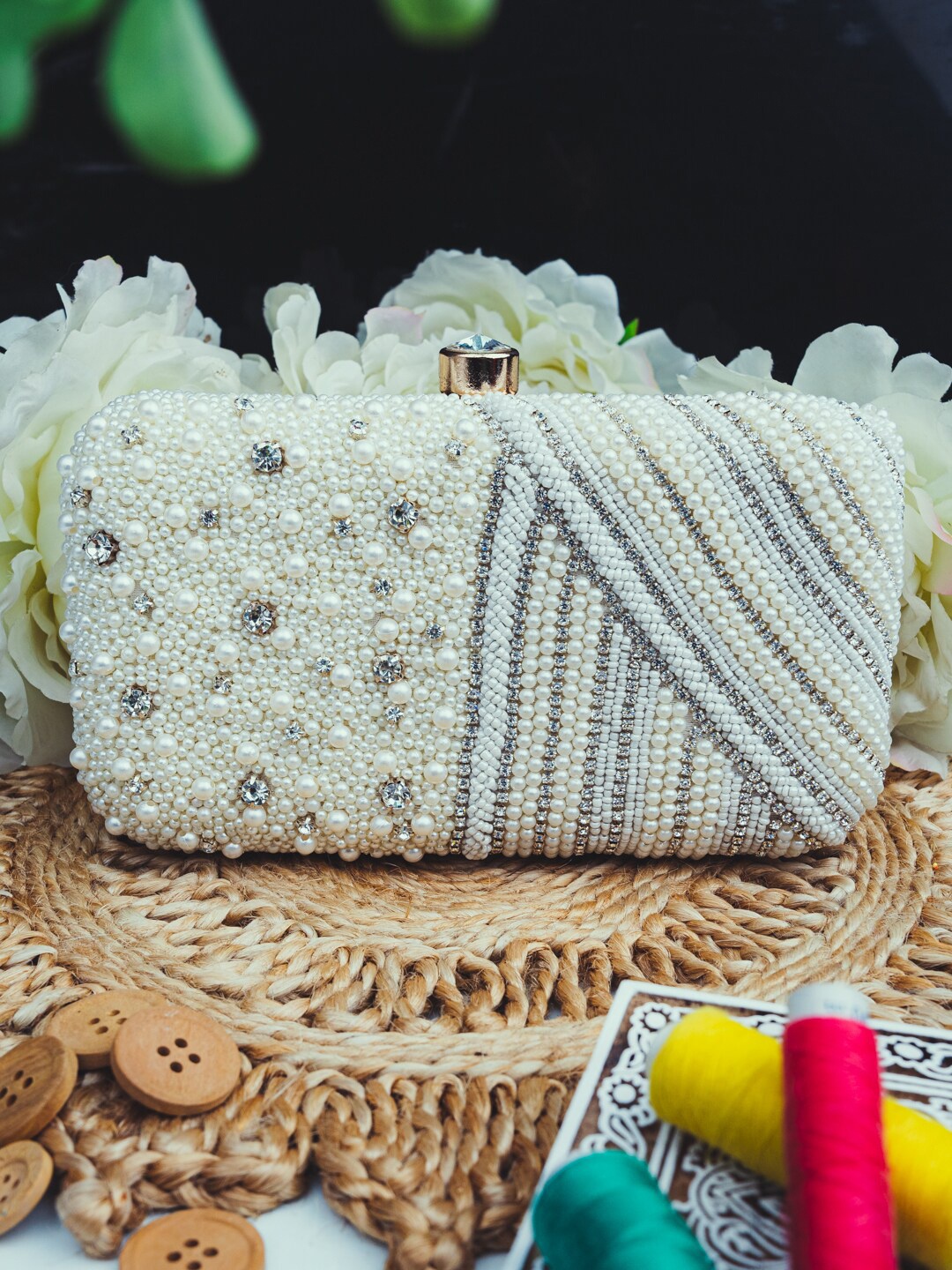 

DressBerry Embellished Box Clutch, White