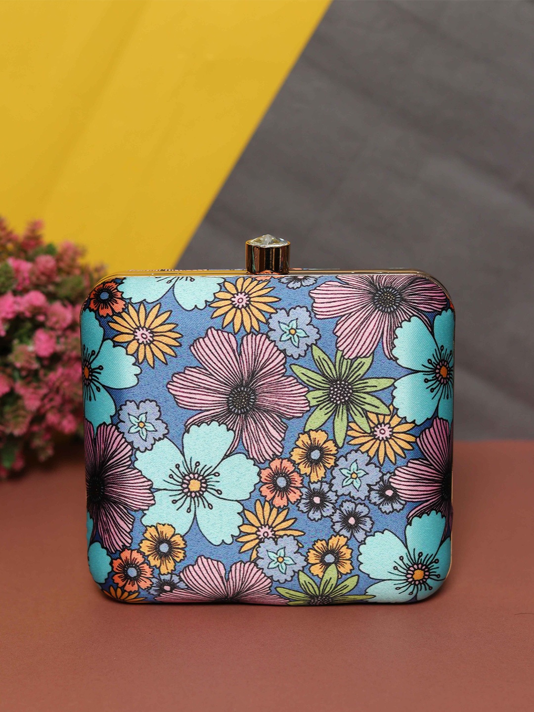 

Sangria Blue Printed Box Clutch