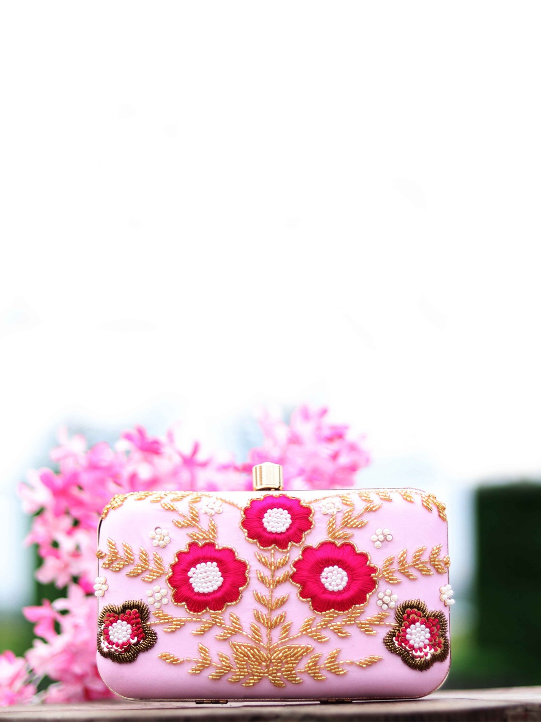 

Sangria Pink Embellished Box Clutch