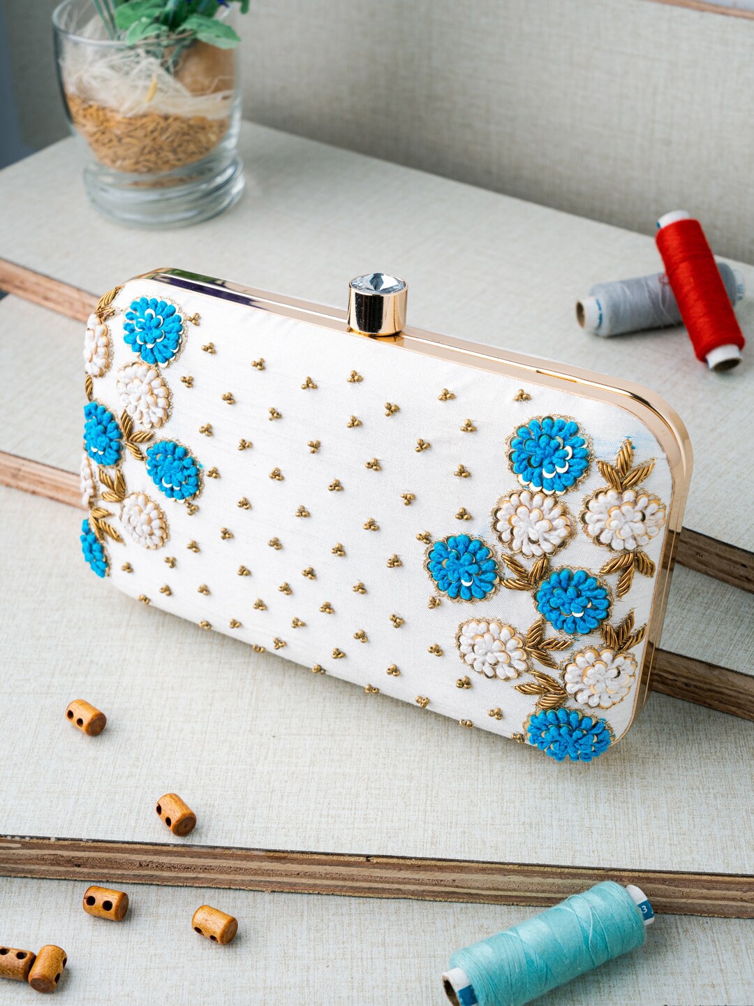 

Sangria Off White Embellished Box Clutch