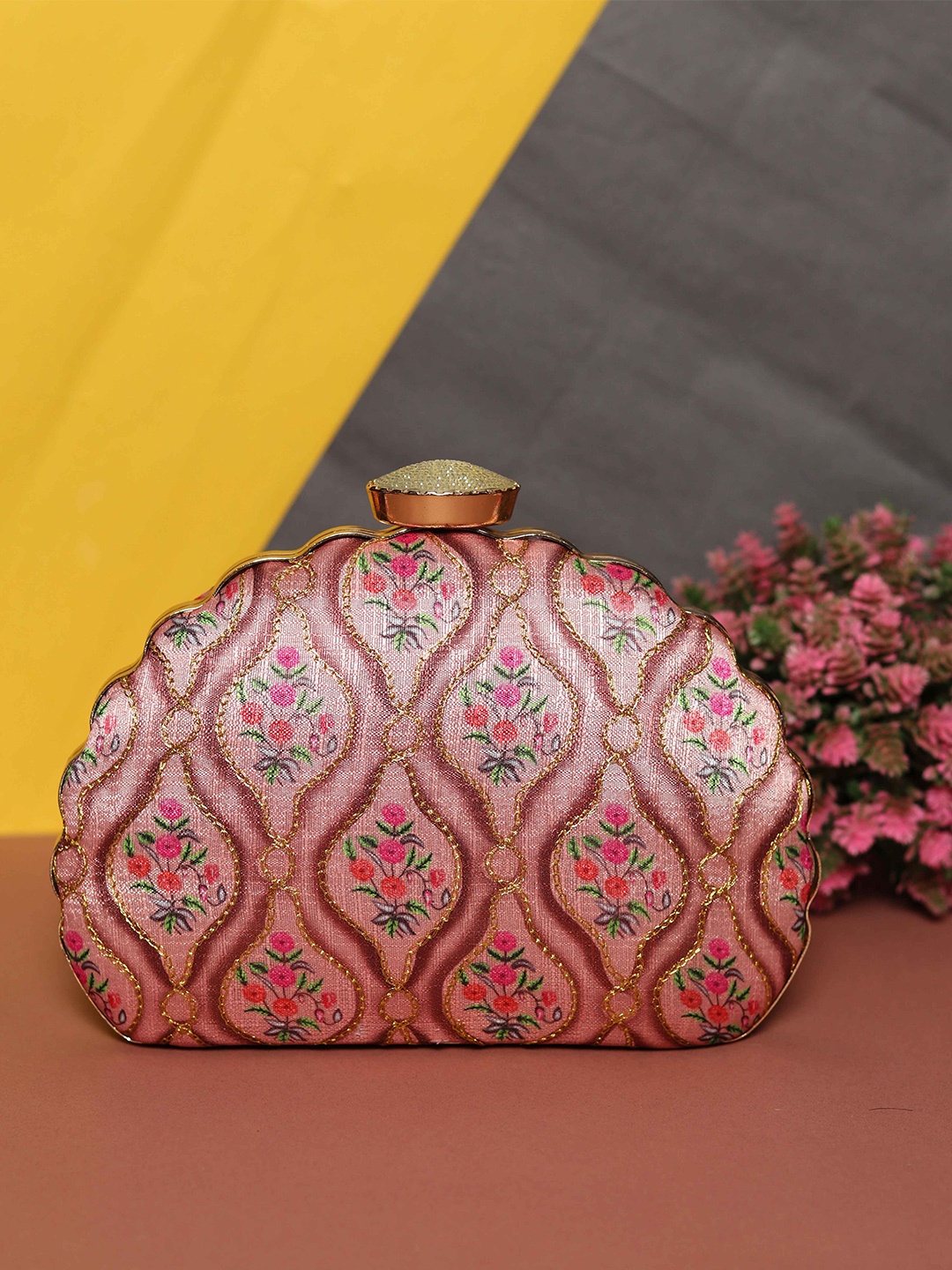

Sangria Peach Embroidered Box Clutch
