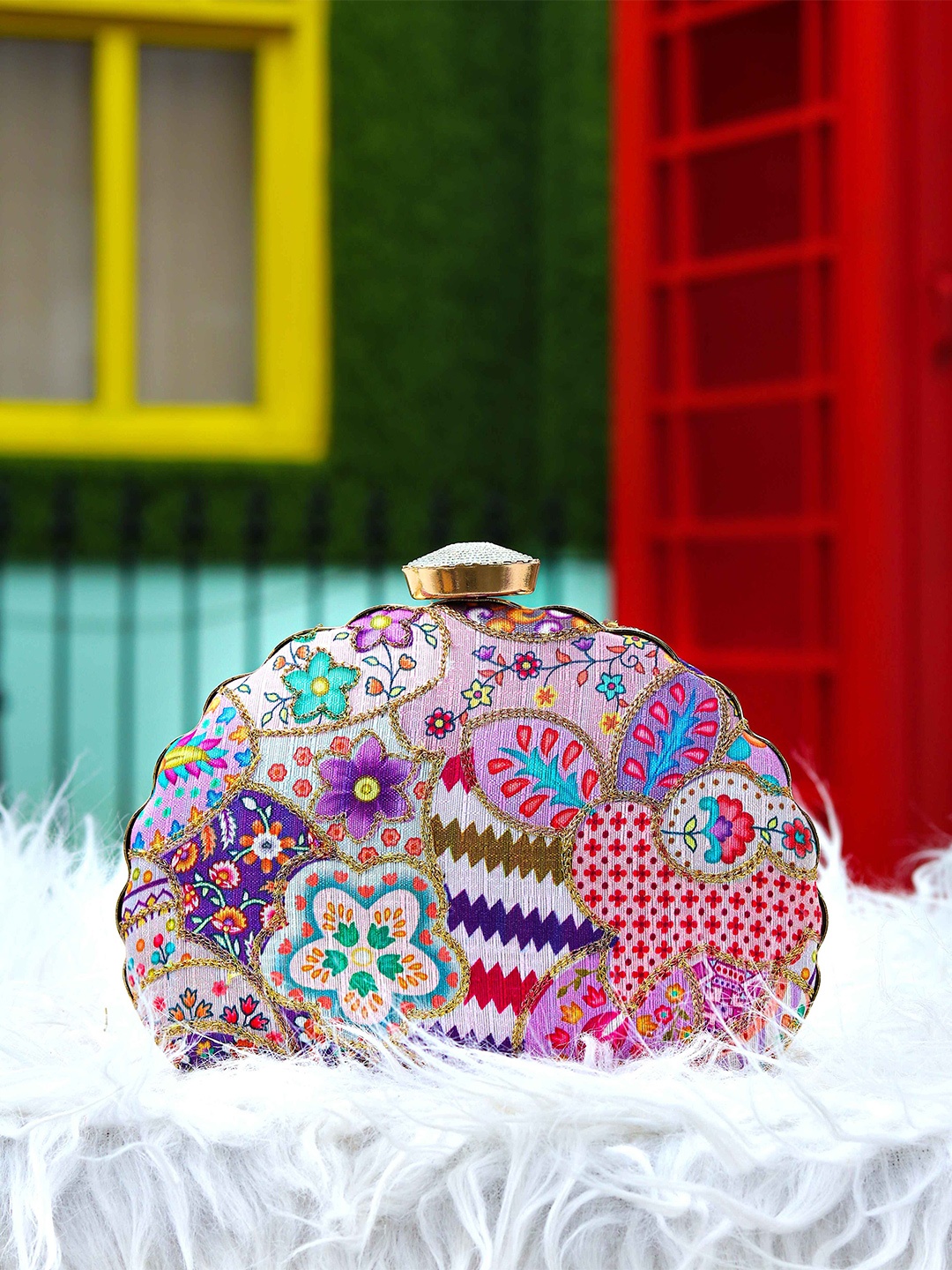 

Sangria Pink Printed Box Clutch