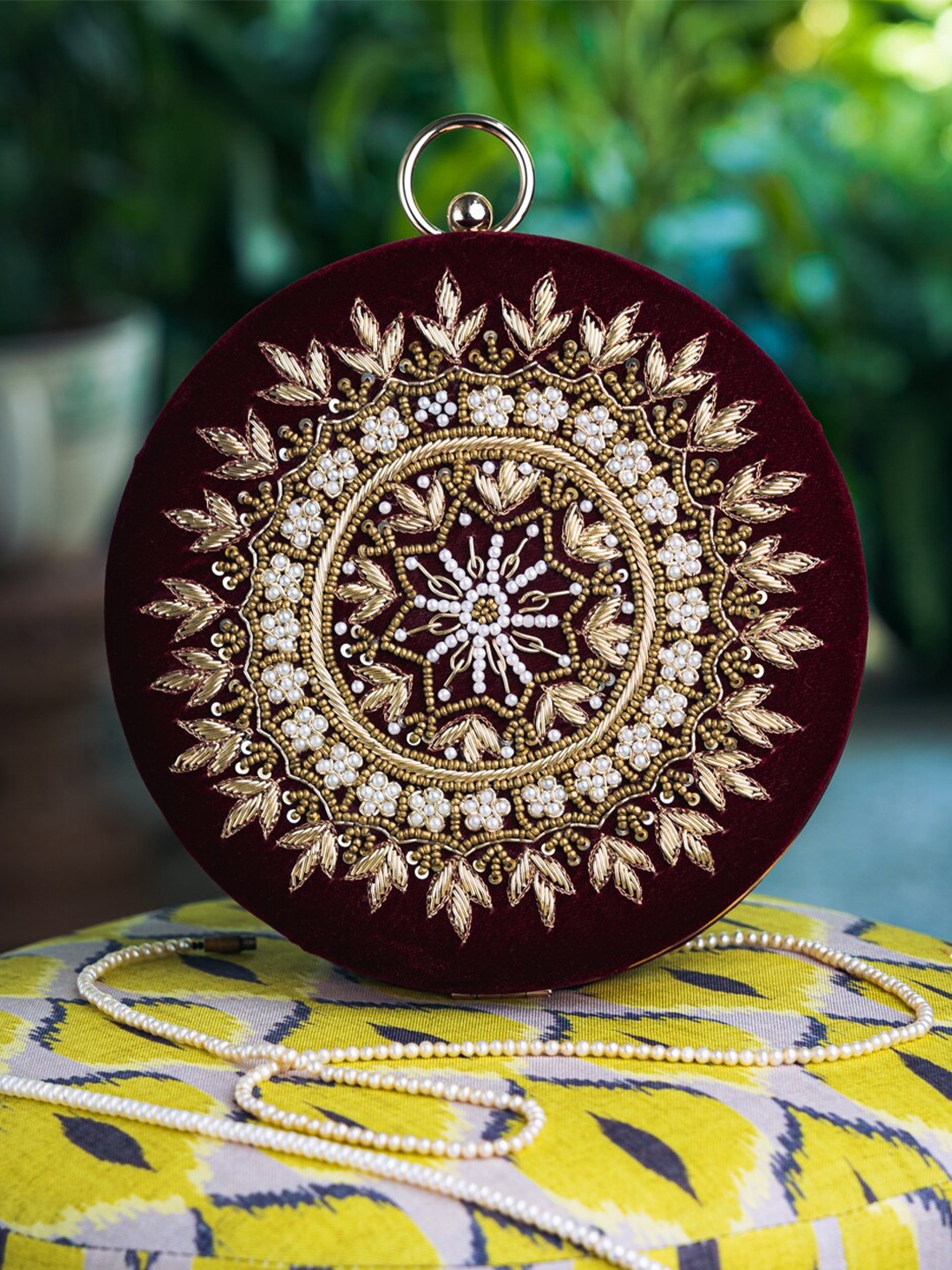 

Sangria Embellished Box Clutch, Maroon