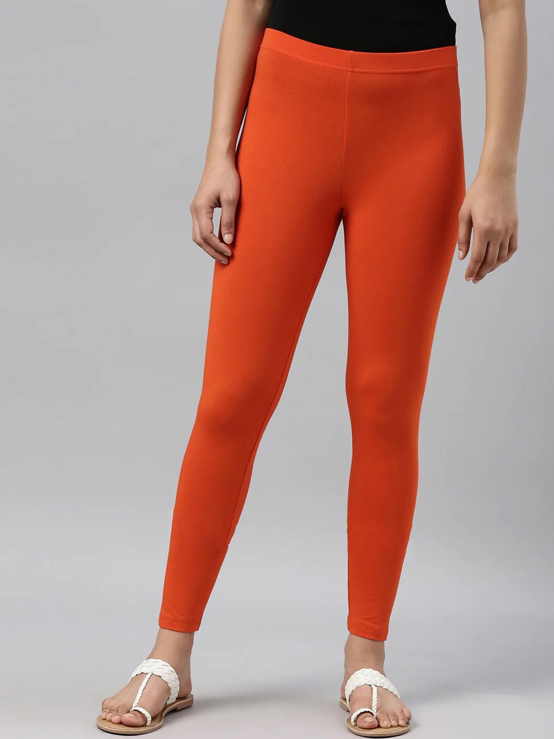 

SANADO Ankle Length Cotton Leggings, Orange