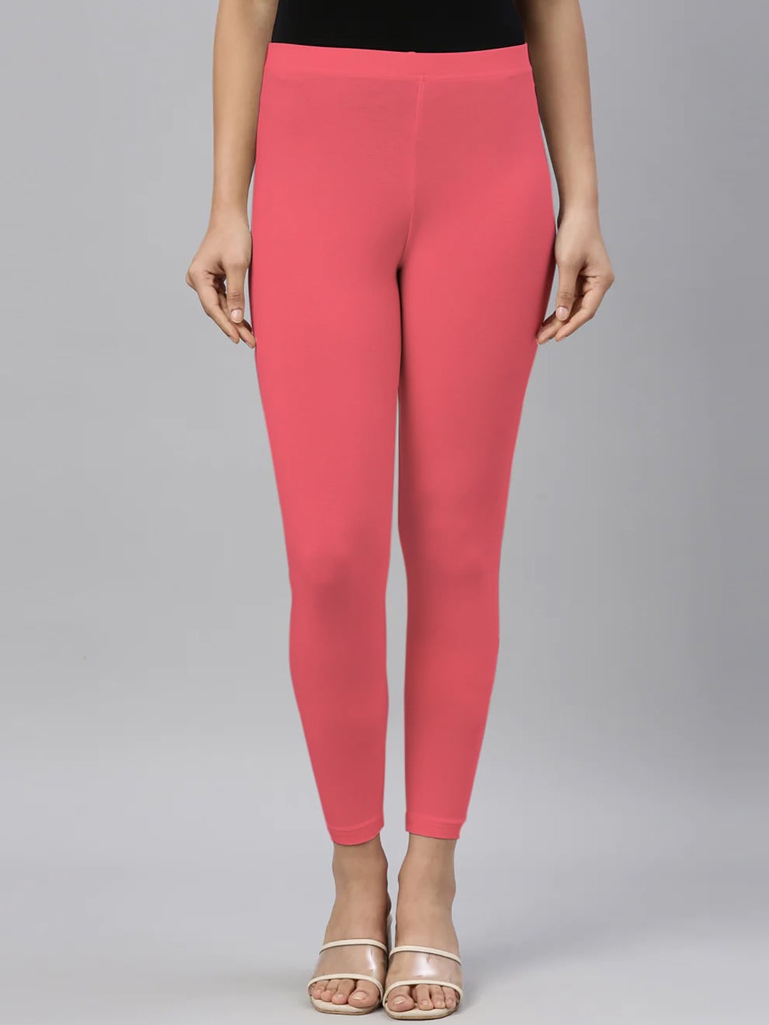 

SANADO Ankle Length Cotton Leggings, Coral