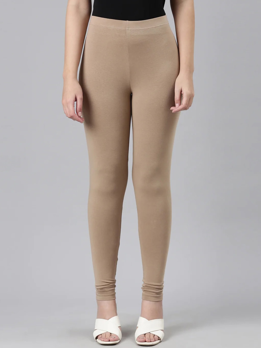 

SANADO Mid-Rise Ankle-Length Cotton Leggings, Beige