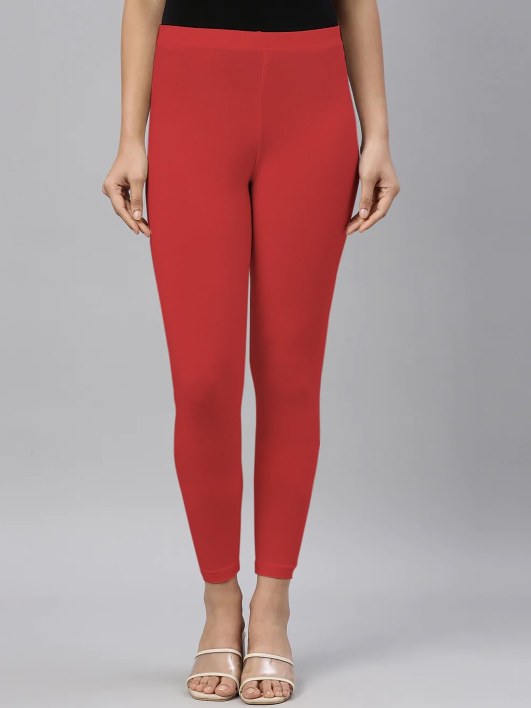 

SANADO Mid-Rise Ankle-Length Leggings, Red