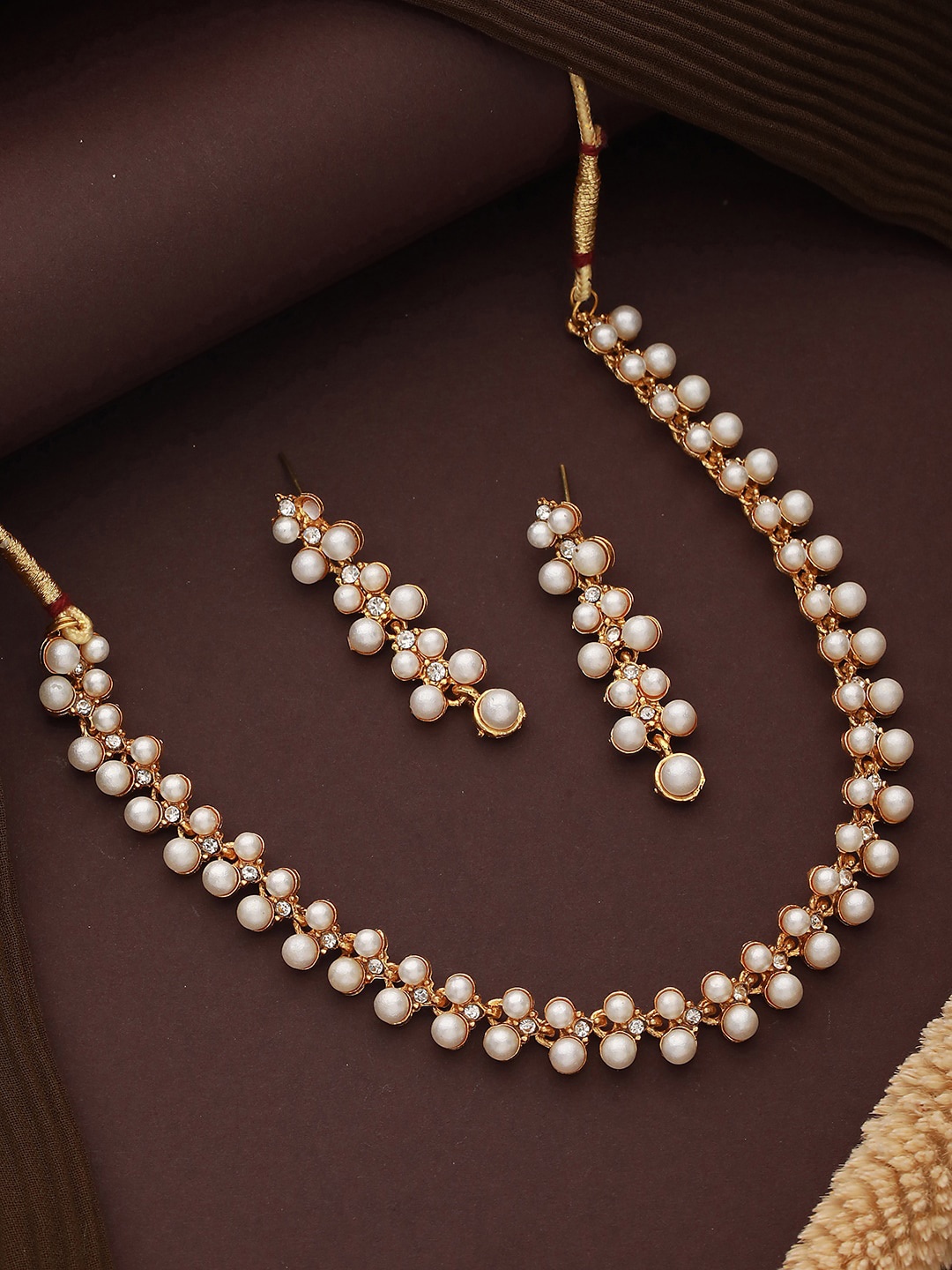 

Jazz and Sizzle Gold-Plated Stone-Studded & Pearl Beaded Jewellery Set