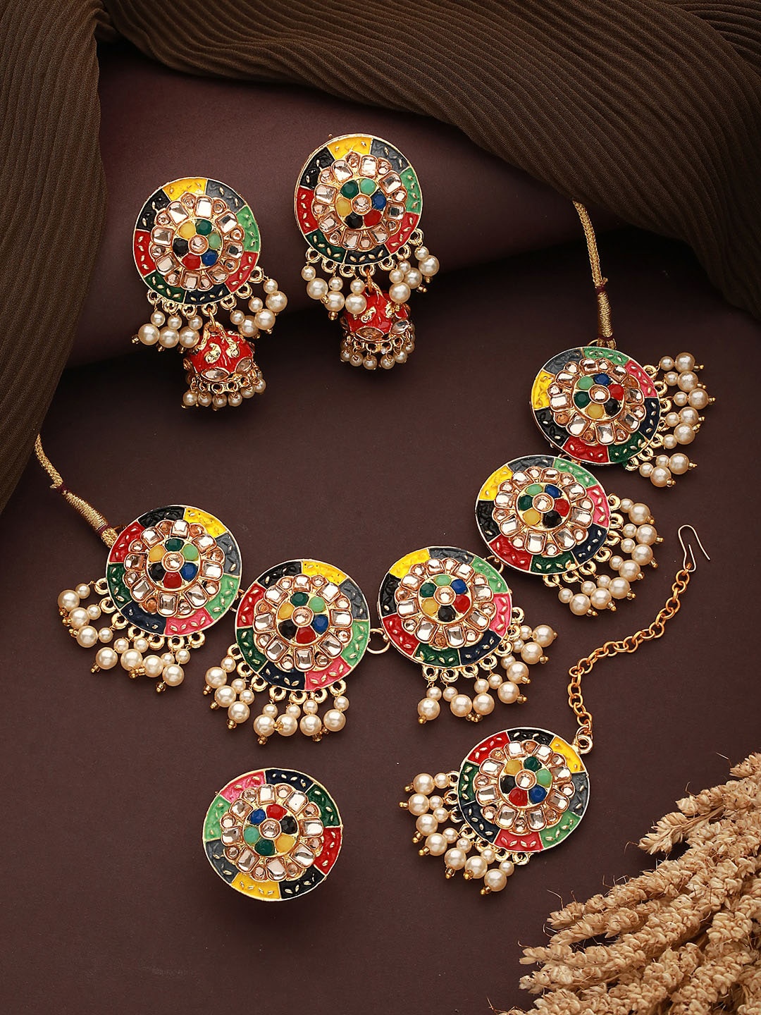 

Jazz and Sizzle Gold-Plated Stoine-Studded & Beaded Jewellery Set, Grey