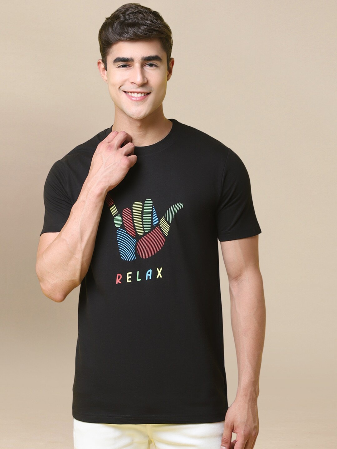 

1 Stop Fashion Graphic Printed Round Neck Short Sleeve Regular T-shirt, Black