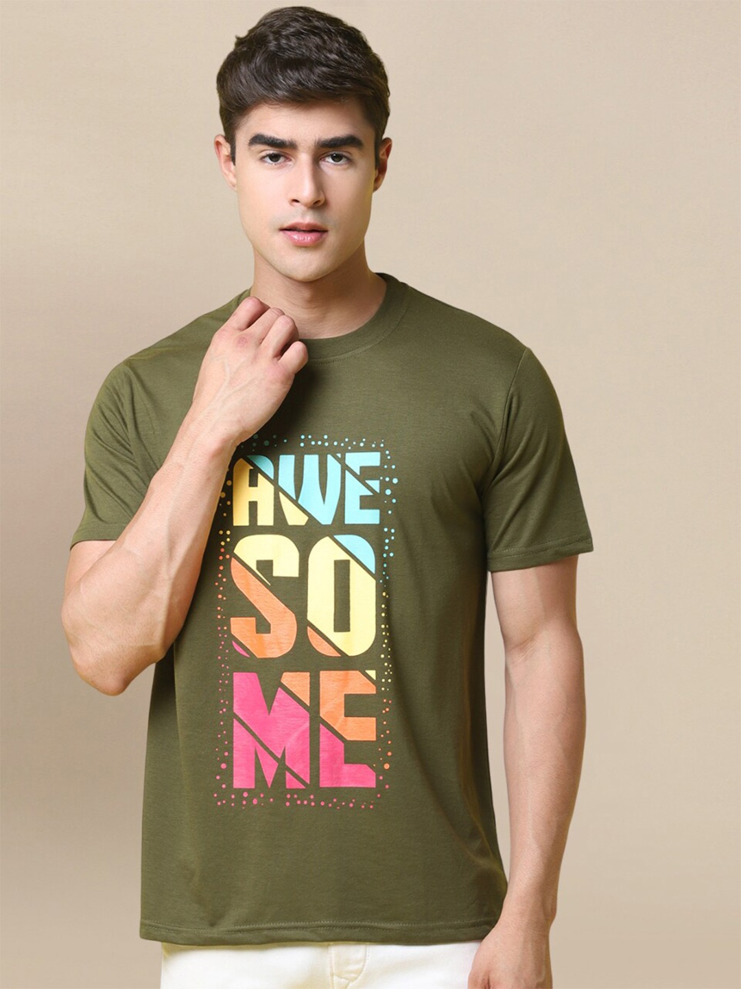 

1 Stop Fashion Typography Printed Round Neck Cotton T-shirt, Green