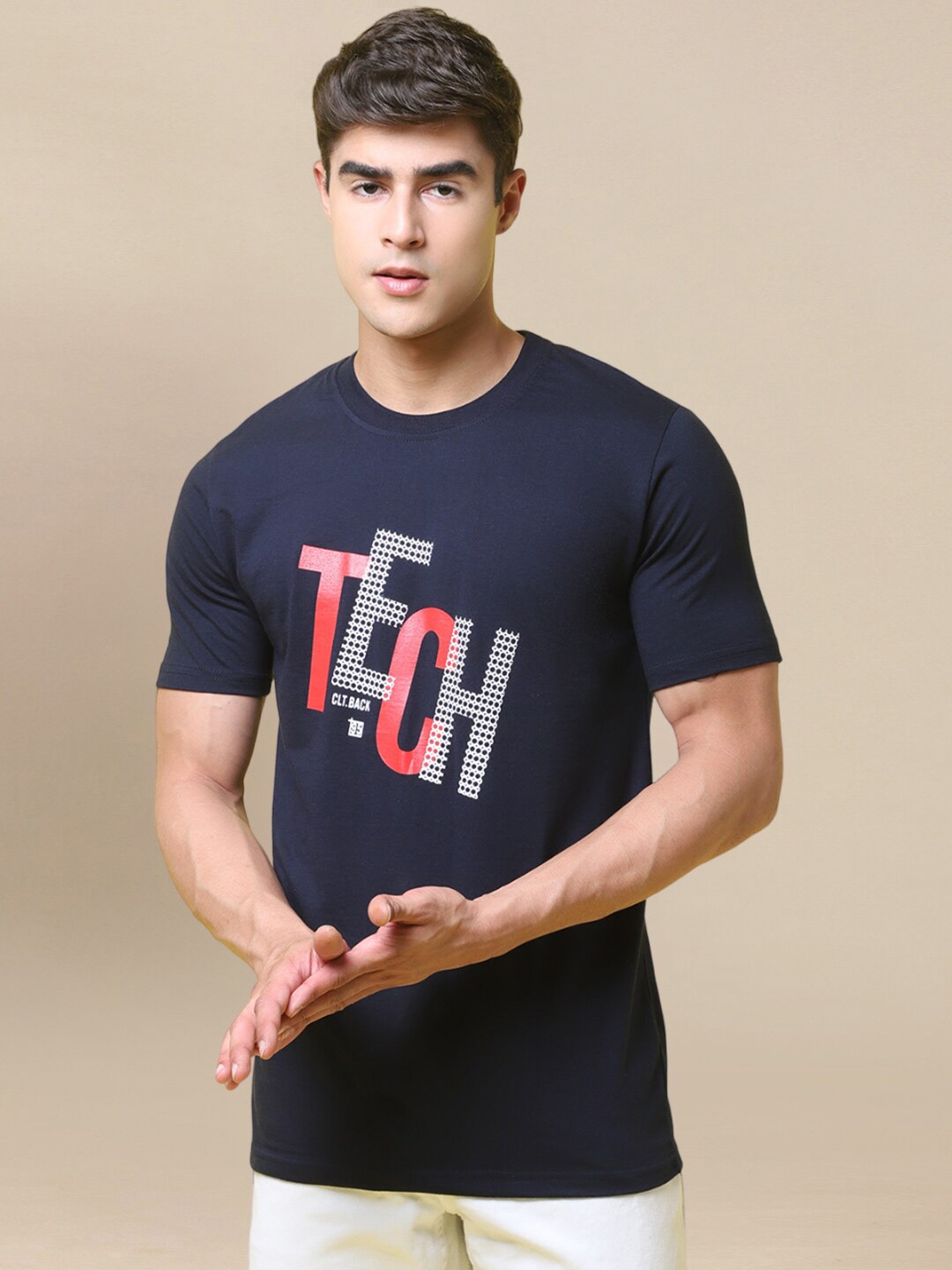 

1 Stop Fashion Typography Printed T-shirt, Navy blue