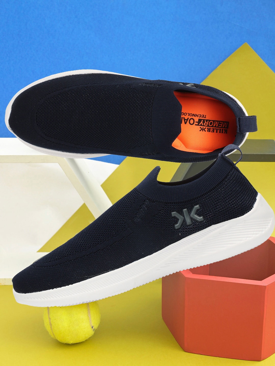

Killer Men Textured Lightweight Comfort Insole Textile Contrast Sole Slip-On Sneakers, Navy blue
