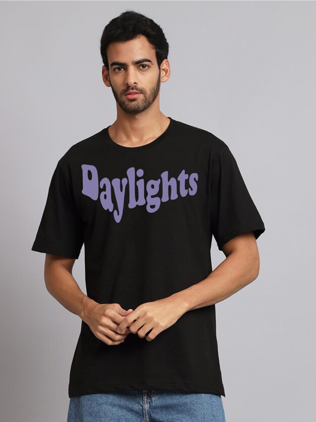 

Imsa Moda Typography Printed Round Neck Oversized Cotton T-shirt, Black