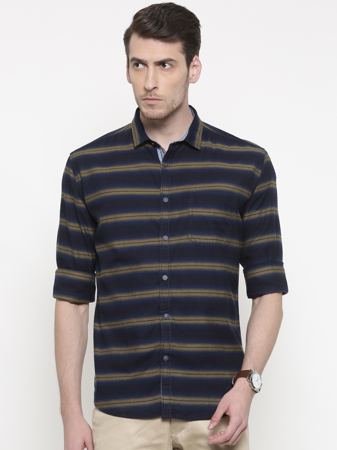 

Nature Casuals Men Navy & Brown Slim Fit Checked Casual Shirt, Navy blue