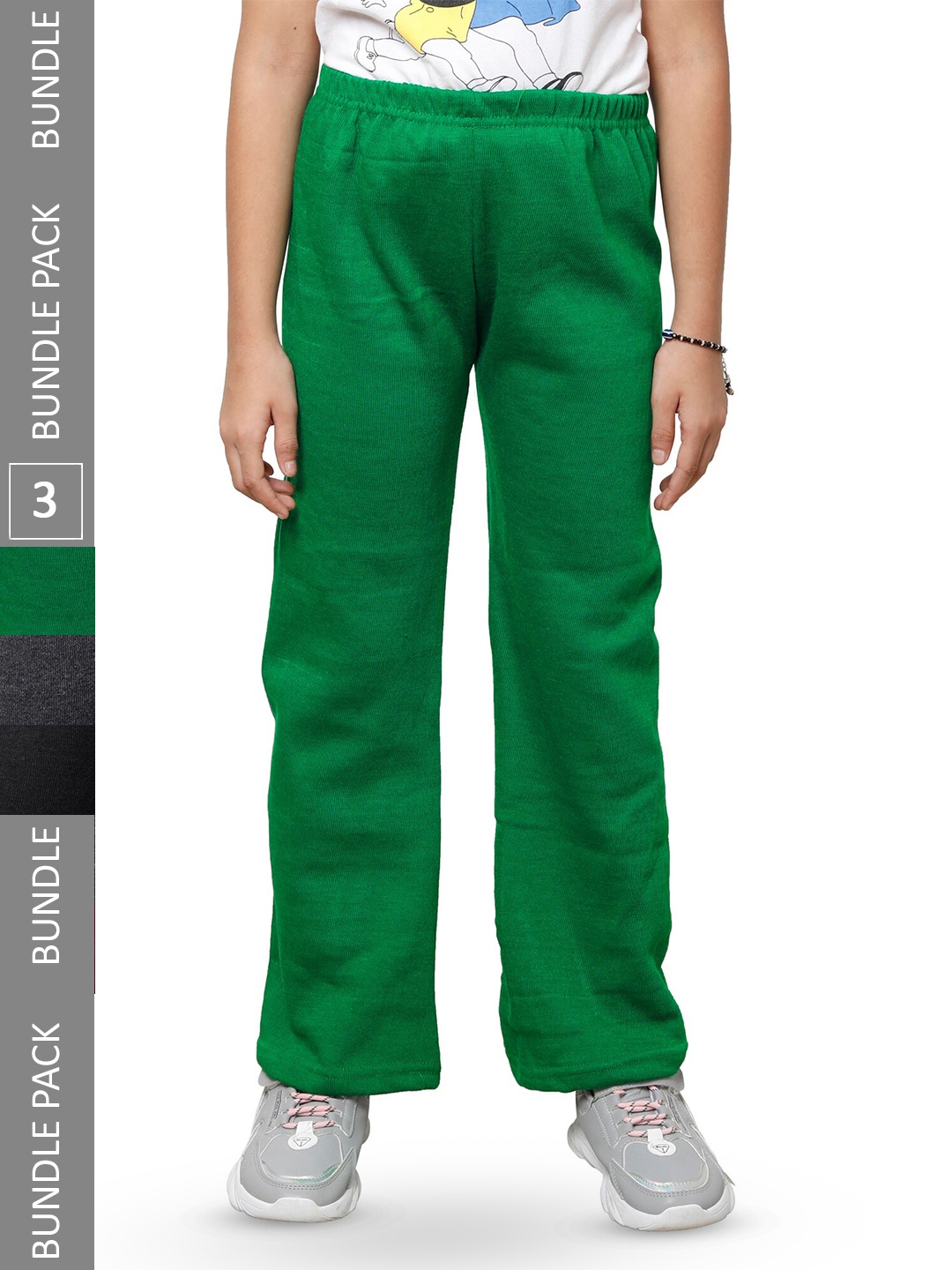 

IndiWeaves Girls Pack of 3 Woolen Track Pants, Green