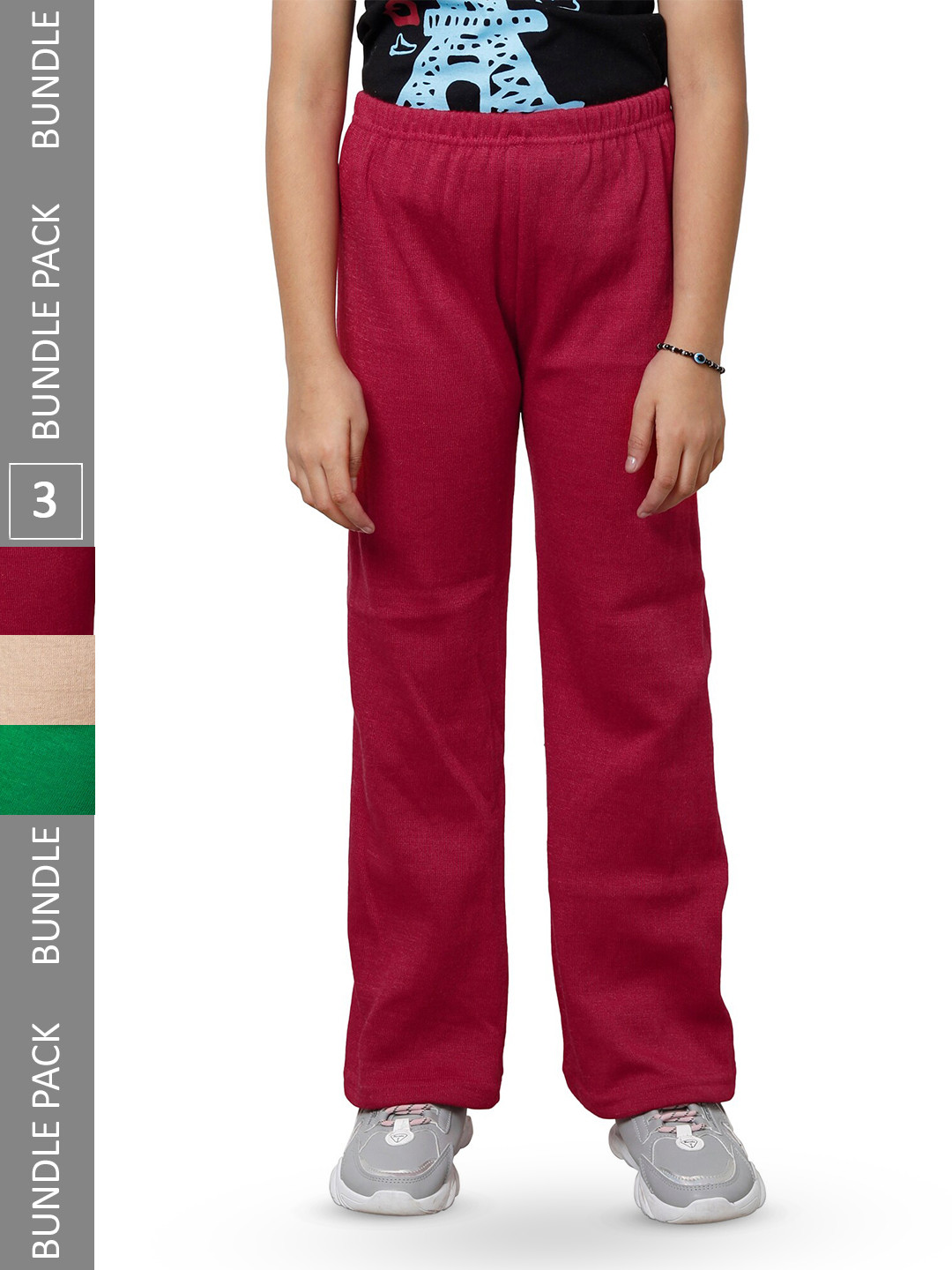 

IndiWeaves Girls Pack of 3 Woolen Track Pants, Maroon