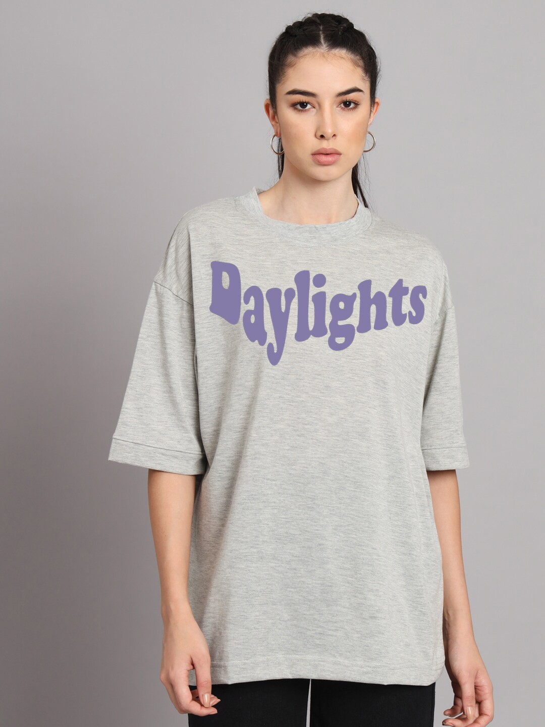 

Imsa Moda Typography Printed Round Neck Oversized Cotton T-shirt, Grey